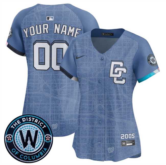 Women's Washington Nationals Active Player Custom Blue 2025 City Connect Limited Stitched Baseball Jersey(Run Small),We sell and wholesale Women's Washington Nationals Active Player Custom Blue 2025 City Connect Limited Stitched Baseball Jersey(Run Small) on line form chian!